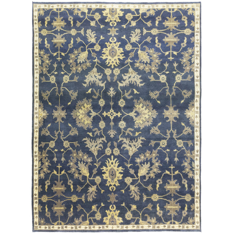 Canora Grey Reshea Steel Blue Floral 9X12 Oushak Chobi Oriental Rug